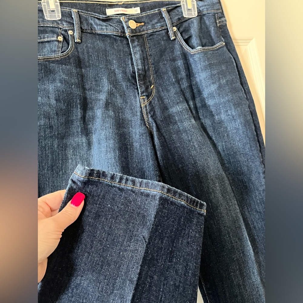Levi’s 505 Straight Dark Wash Distressed Classic Blue Women's Jeans Size 12 - Picture 6 of 16